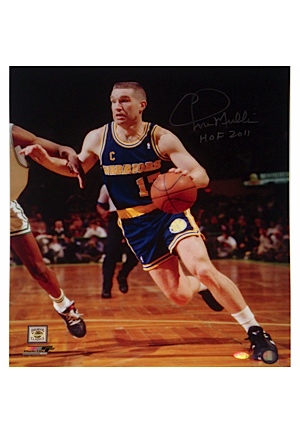 Chris Mullin Autographed Drive to Basket Left Handed Vertical 16x20 Photo w/ "HOF 2011" Insc.